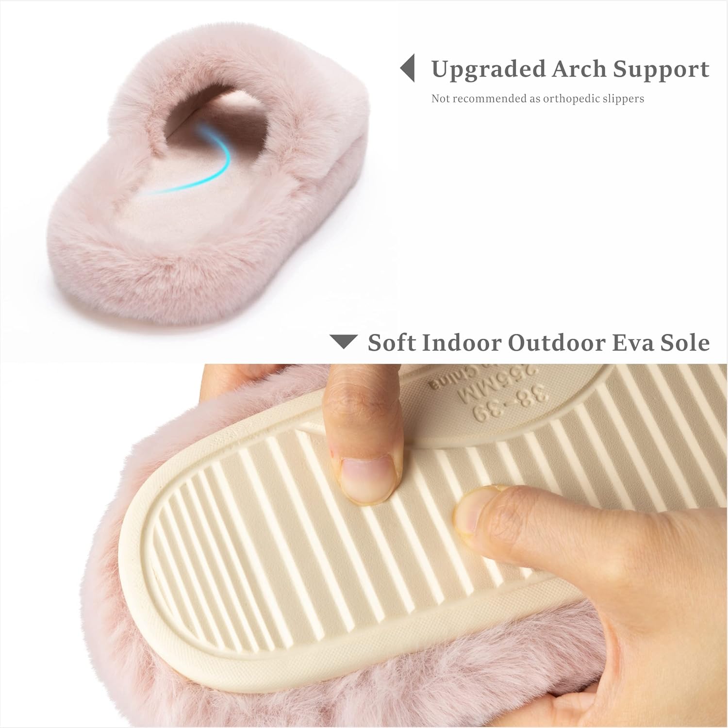 Chantomoo Women's Blue Memory Foam Faux Fur Lined Open Toe Slippers for Women - US 12 - Image 4