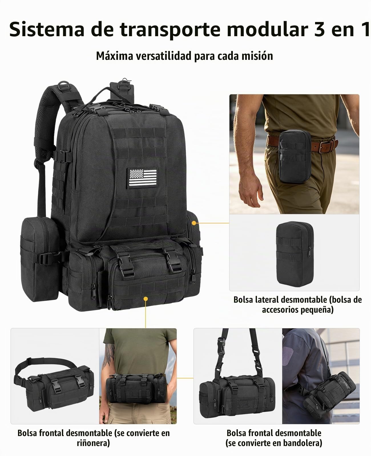 CVLIFE - Mochila táctica militar militar de 60 litros, paquete de asalto grande, bolsa Molle desmontable