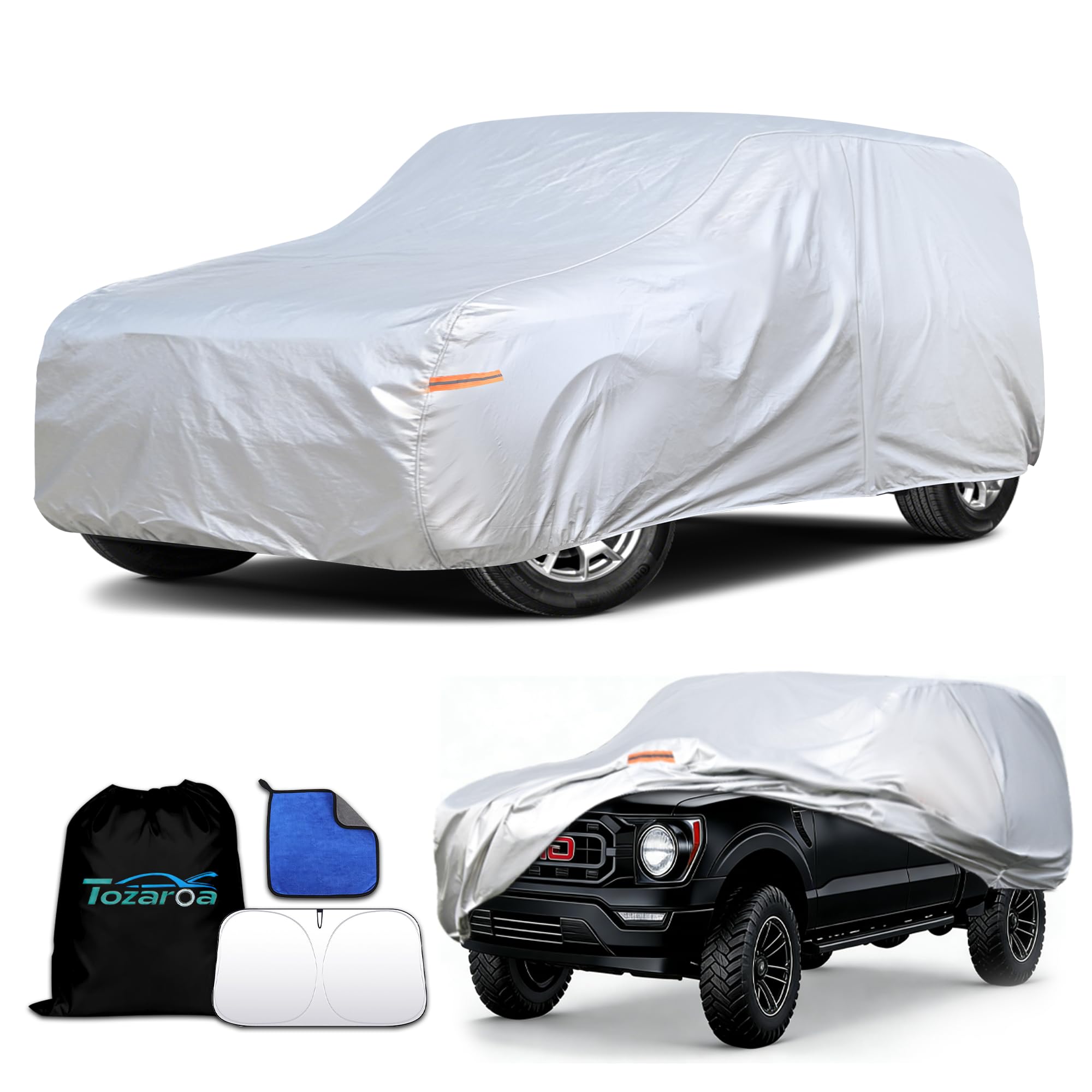 Car Cover Waterproof All-Weather,Heavy-Duty Outdoor Full Exterior Automobiles Snow Cover for SUV 181-190 inch,with Sun Visor,Anti-Scratch Cotton Lining & Zippered,Towel&Storage Bag — view 18