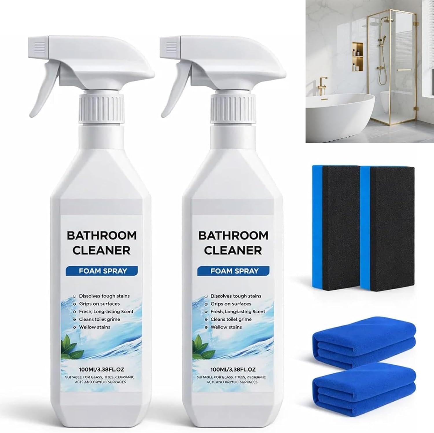 2PCS Scale Remover Bathroom Cleaner Foam Spray,Powerful Scale Remover,Bathroom Cleaner Foam Spray,Suitable for Tiles, Glass, Stainless, Steel, Sink.