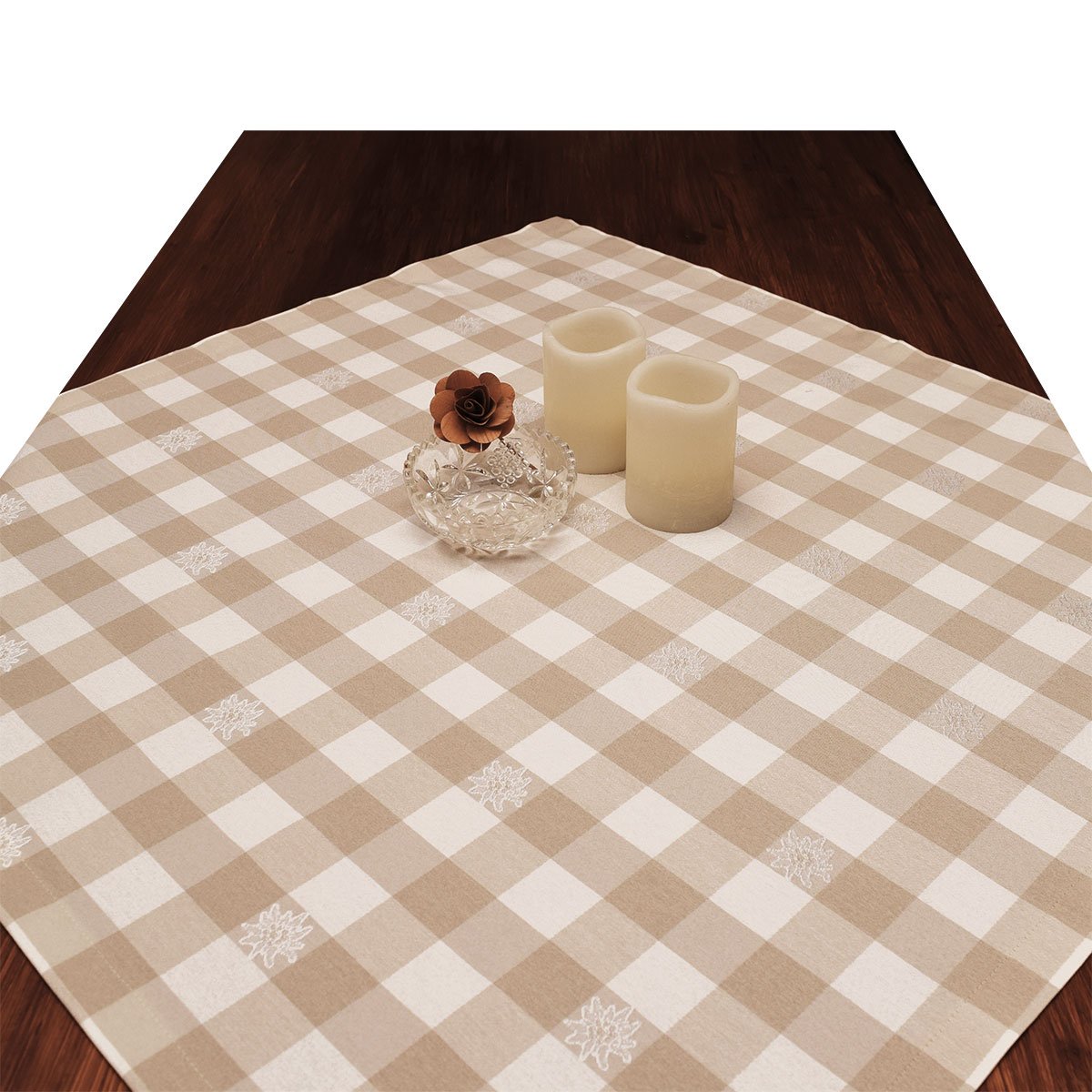 Mitteldecke Landhaus-Stil 82x82 Cm – Grün-weiß Kariert Mit Hirsch-Motiv, Aus Robustem Webstoff, Für Tischdeko