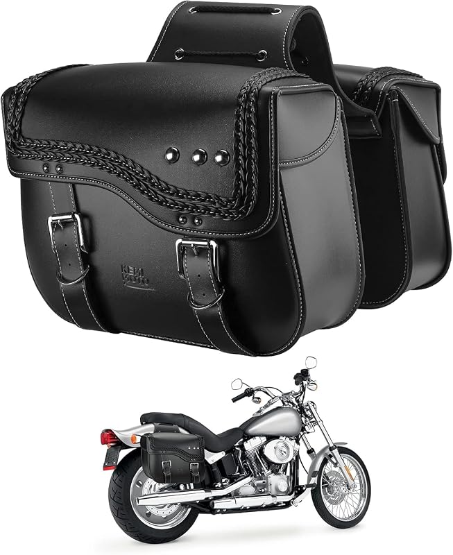KEMIMOTO Alforjas para motocicleta Parte inferior mejorada Anti-escaldado 30L(15Lx2) | Bolsa de equipaje Bolsas laterales de cuero PU de gran capacidad Compatible con Sportster Softail Dyna V-star Shadow