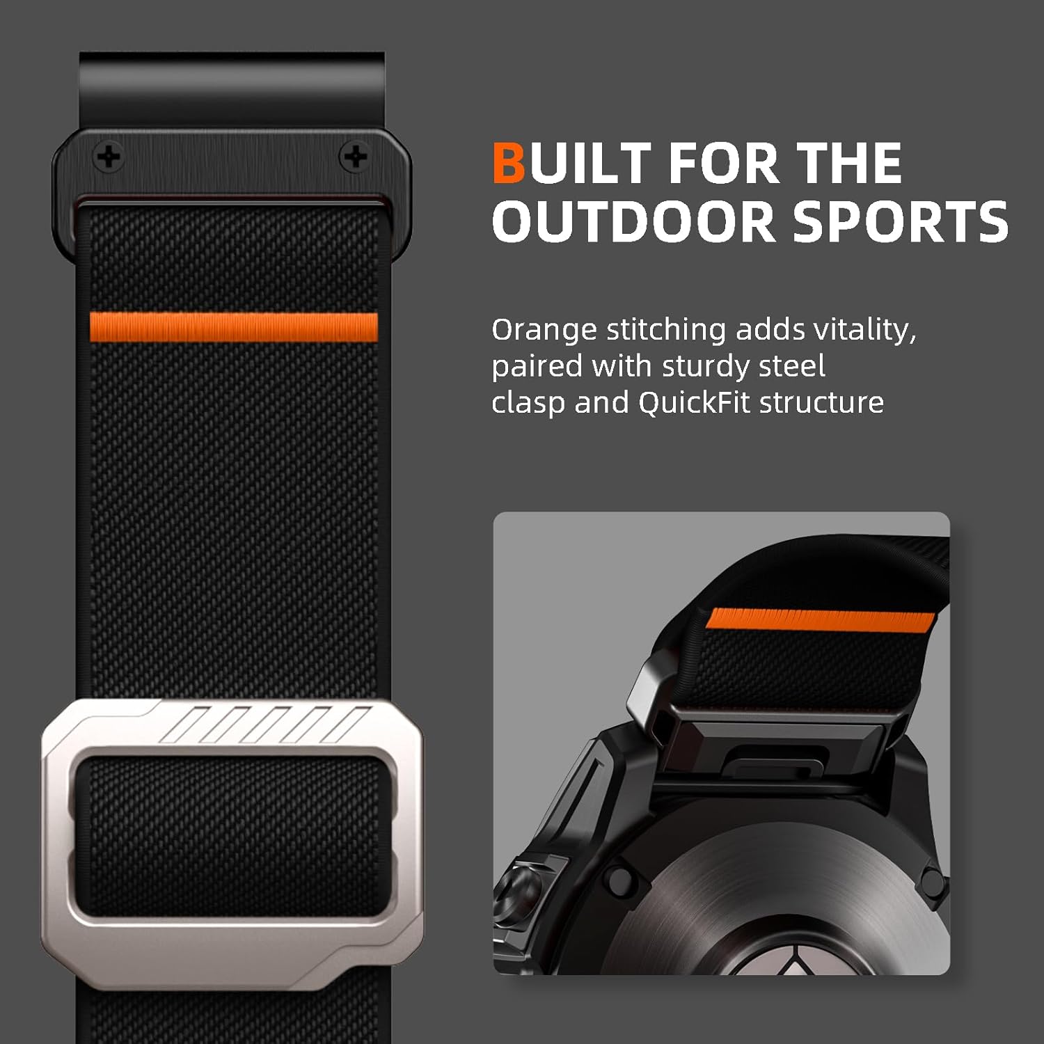 Compatible with Garmin Fenix 8/Fenix E/Fenix 6/6 Pro/7/7 Pro/ 5/5 Plus Bands, 22mm Quickfit Stretchy Nylon Sport Replacement Watch Band for Forerunner 945/935/Approach S60/S62/Instinct 2 - Image 3