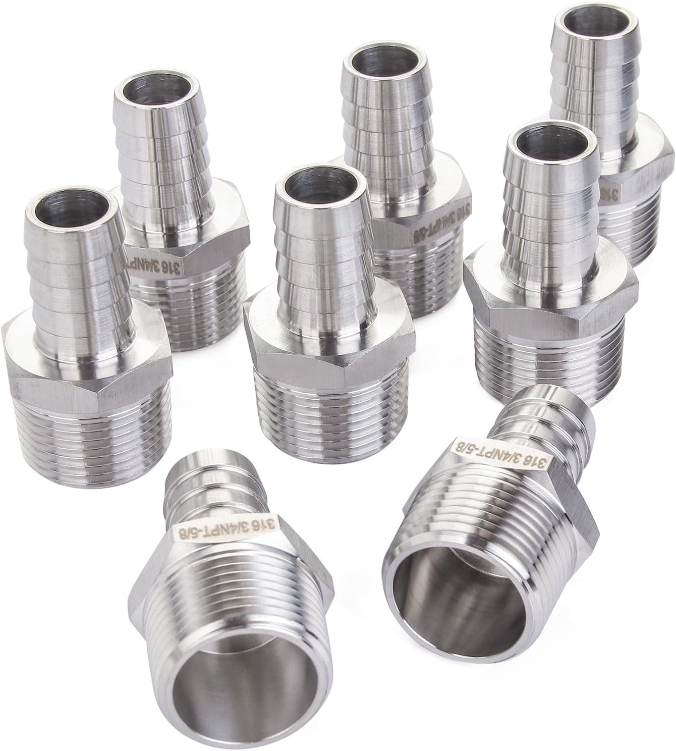 LTWFITTING Bar Production Stainless Steel 316 Barb Fitting Coupler/Connector 5/8" Hose ID x 3/4" Male NPT Air Fuel Water (Pack of 25)