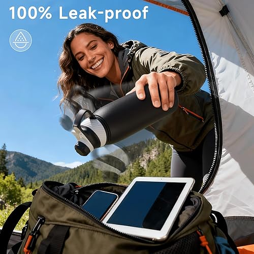 Miniatura 8 de Fjbottle Botella de agua deportiva aislada de acero inoxidable de 32 onzas, aislamiento al vacío de doble pared, sin BPA, sin popote, tapa