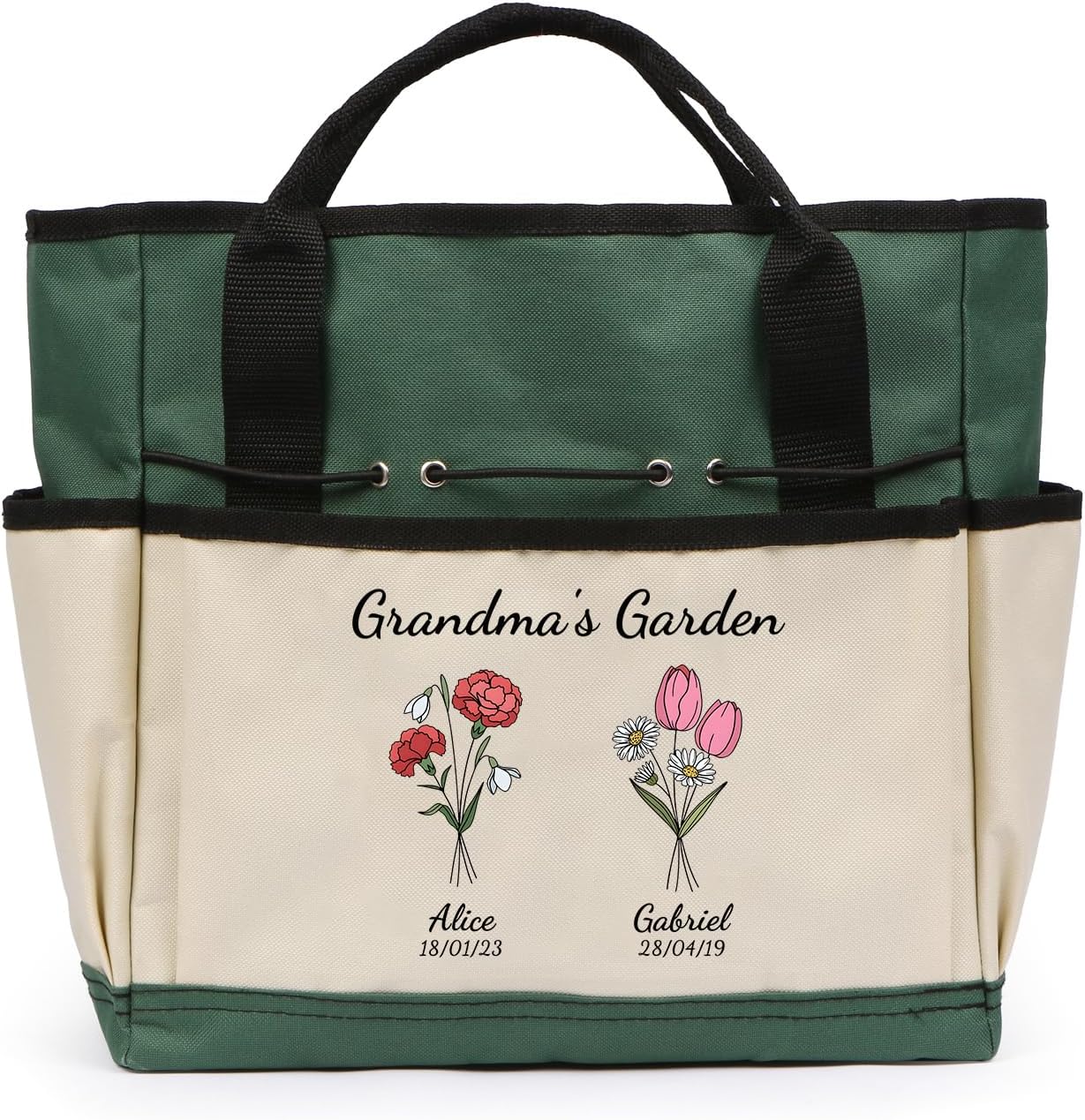Personalized Garden Tools Set for Women: Custom Text Garden Tool Bag and Garden Shovel & Transplant Shovel & Hand Rake - Gardening Gifts for Mom Grandma Gardening Lover (Garden Bag)
