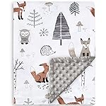 HOMRITAR Baby Blanket for Kids with Animal Woodland Soft Plush Minky Blanket with Double Layer Dotted Backing for Bed Sofa Traveling 50 x 60 Inch(125x150cm)
