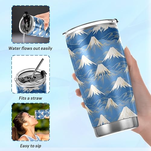 Miniatura 6 de Tazas japonesas de acero inoxidable Fuji de acero inoxidable con tapa con pajilla, resistente a fugas, taza de café de viaje para café, lindo vaso