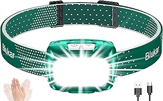 Headlamp Rechargeable, Blukar Super Bright COB Headlamp Headlight with Sensor Control & Red Lights, 8 Light Modes, Spotlight Floodlight Combination, Waterproof Flashlight for Work, Emergency-Green