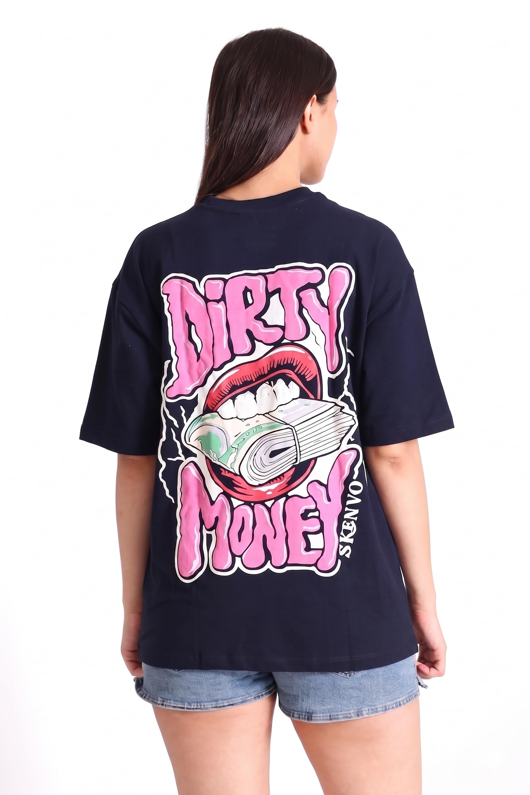 Women's Oversized Dirty Money Graphic Cotton T Shirt-picture-14