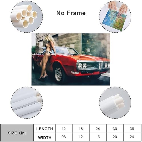 Miniatura 2 de Generic Póster decorativo para pared, diseño retro de una chica sexy rubia y roja con automóvil de automóvil, póster decorativo para dormitorio,