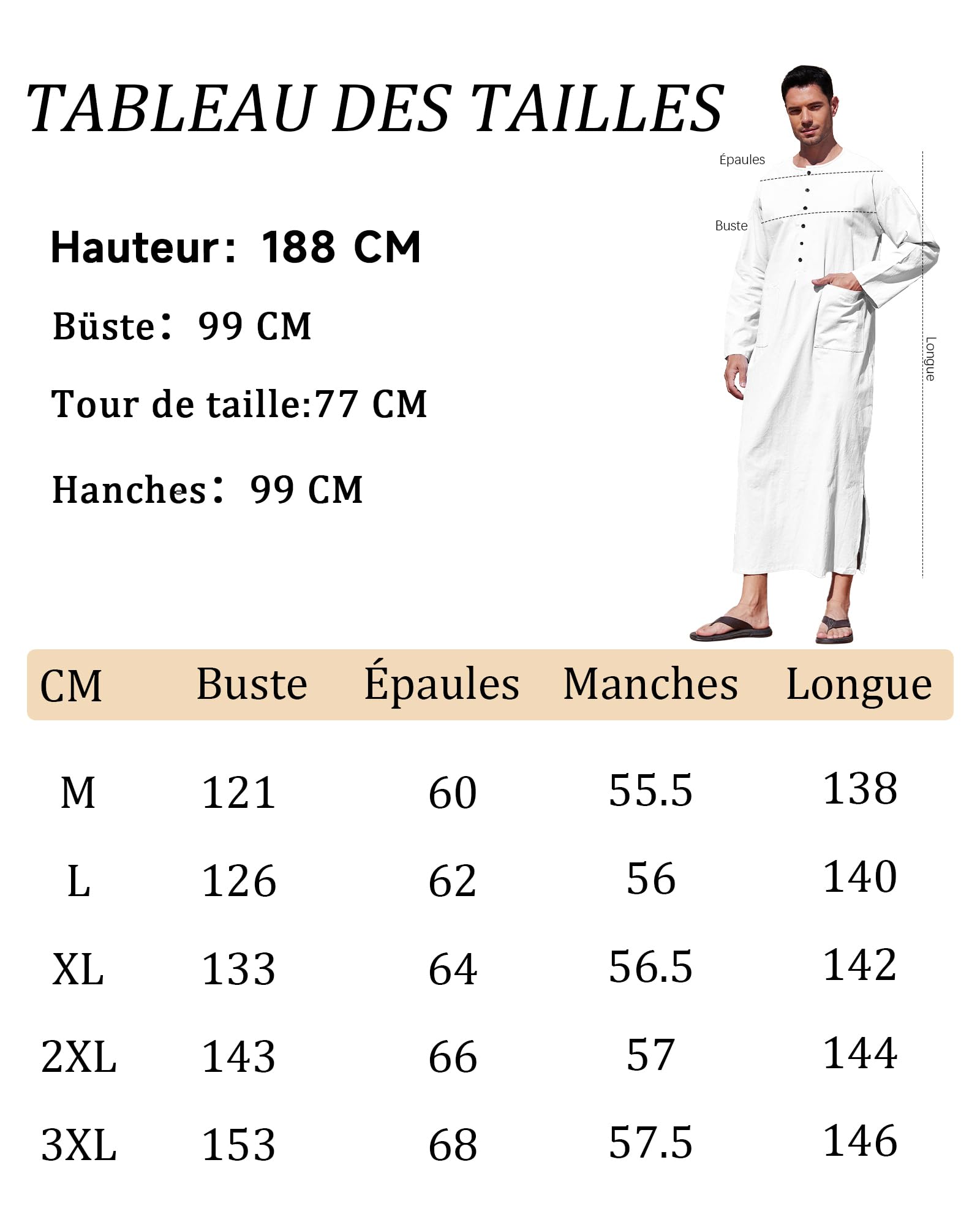 YAOHUOLE Hommes Coton Lin Caftan Robes Musulmanes pour Homme Men Casual Kaftan Thobe