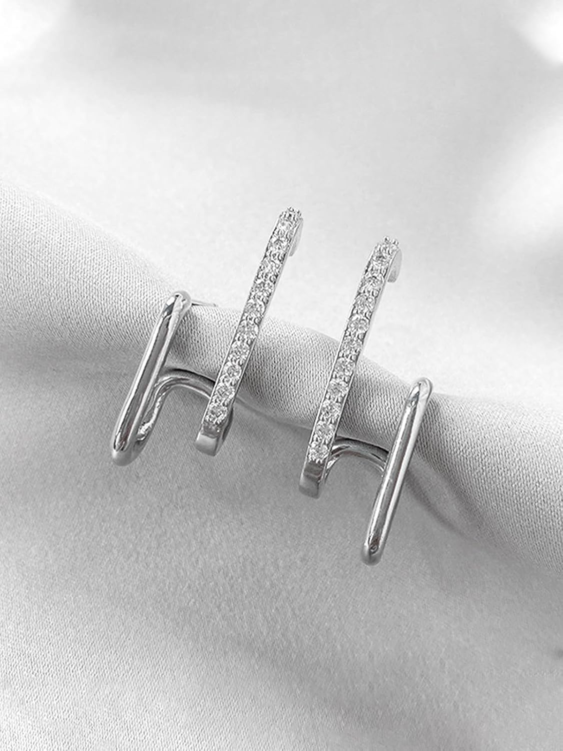 Minimalist Claw Earrings Silver Mini Half Hoop Earrings Dainty Cubic Zirconia Cuff Earrings Cute Illusion Earrings Trendy Piercing Cartilage Earrings Simple Jewelry for Women