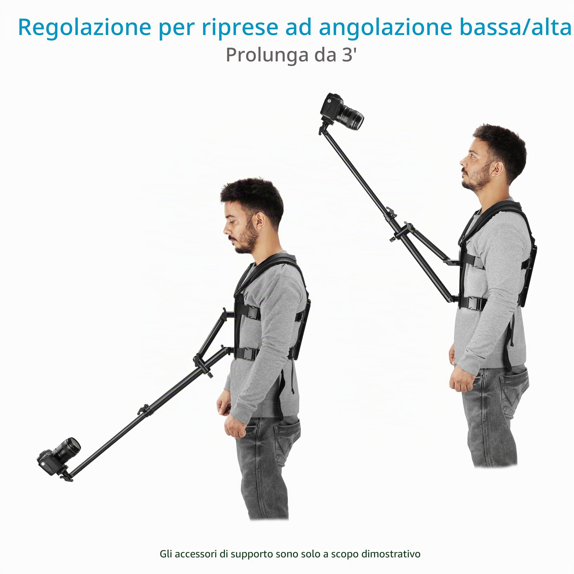 FLYCAM Camvest per DSLR, Imbracatura a Mani Libere per Camera, 1,3kg/3lb | Asta telescopica 3 ft con testa a sfera inclinabile 180° per riprese POV o in terza persona