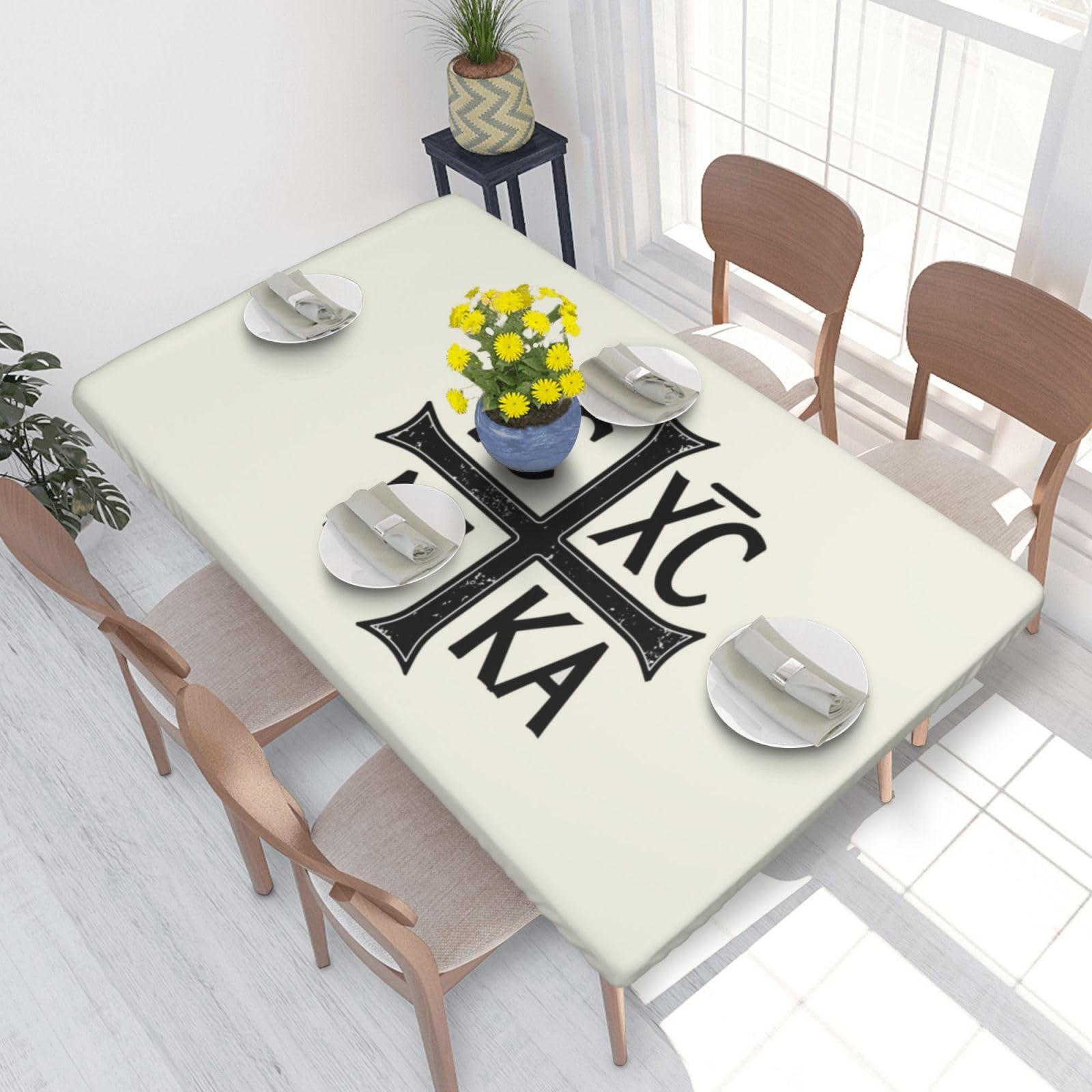 Ic Xc Nika Cross Christogram Orthodox Eastern Christianity Premium 4ft Square Elastic Edged Table Cover Easy-Care Oil-Repellent