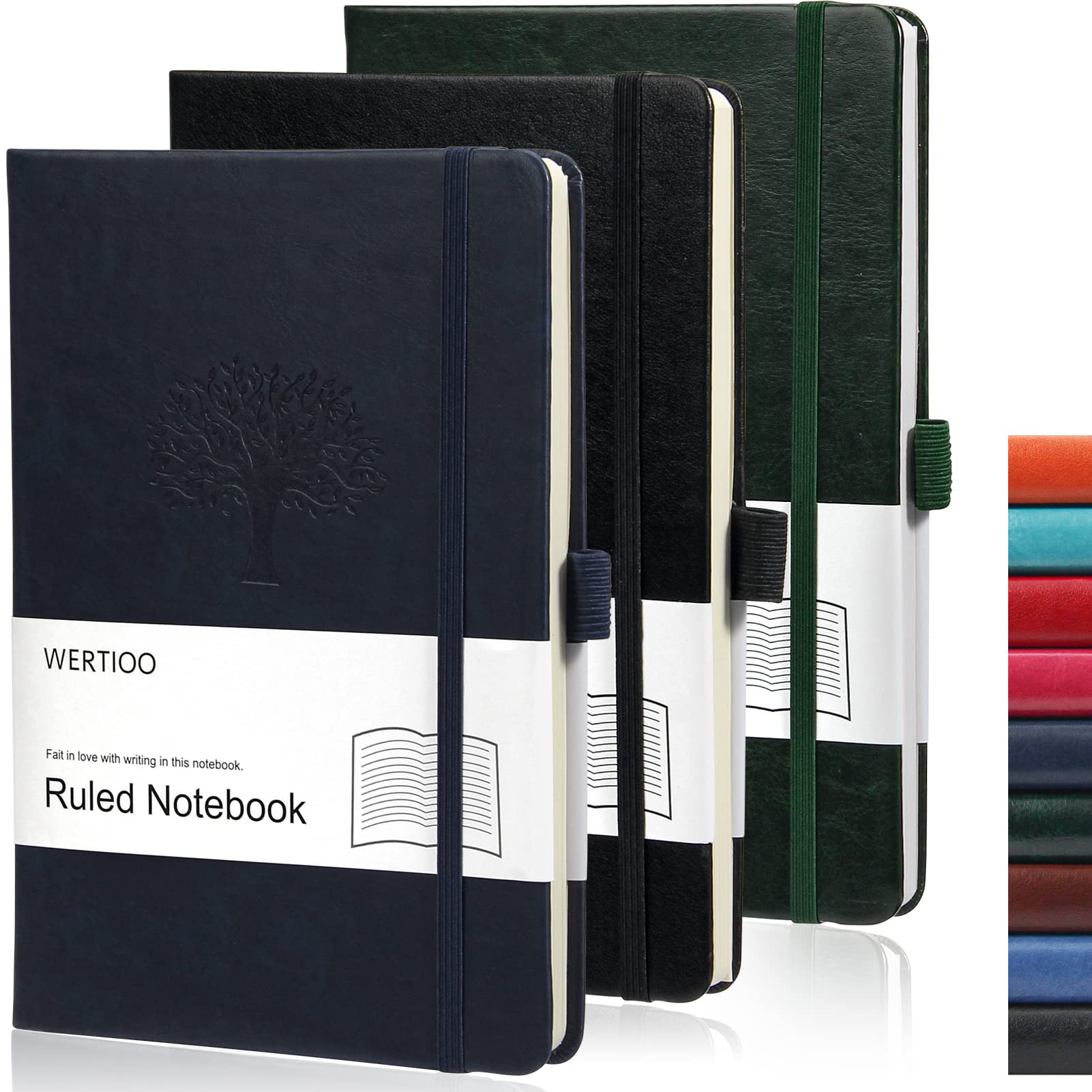 WERTIOO 3 Pack Hardcover Notebook Journal, Diary Leather Lined Journal Notebook Writing 80 Pages Notebook 100 gsm Thick Paper Journals for Women Men