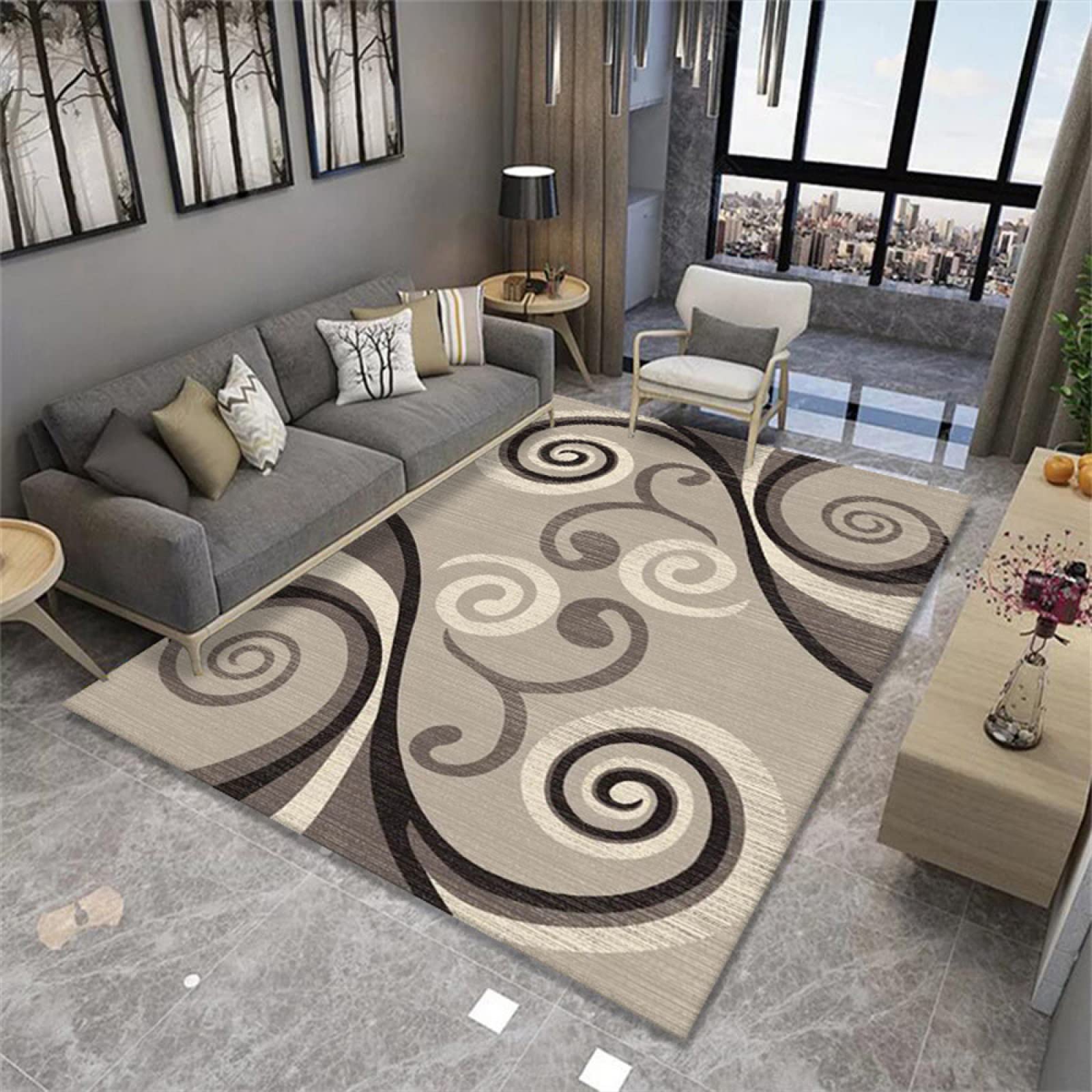 Tapis de salon moderne géométrique marron 170x240cm antidérapant