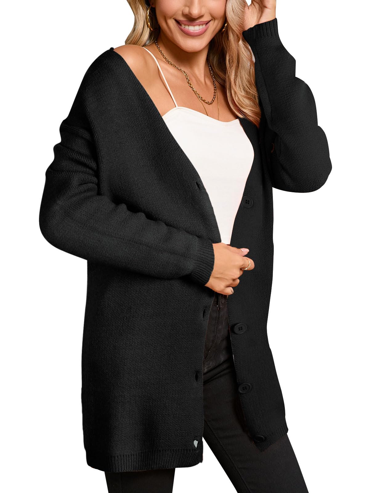 Allifewithu Women's Button Down Cardigan Sweaters Long Sleeve Loose Casual Knitted Cardigans Coat