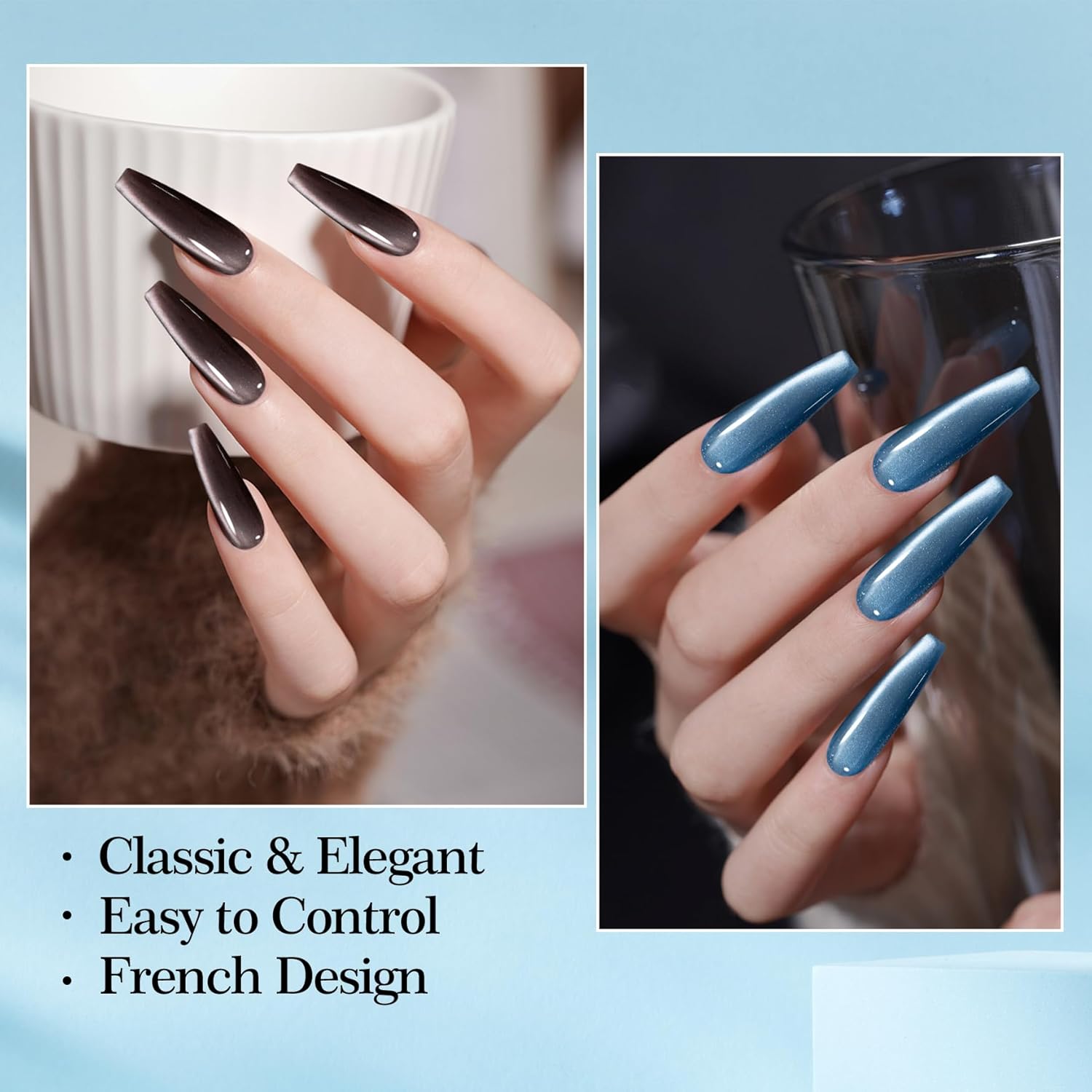 Adhere 6Pcs 12ML Cat Eye Soak Off UV LED Gel Nail Polish, Sparkling White Cat Eyes Reflective Glitter Cat Eye, Sparkling Diamond Magnetic Flash Color with Magnet