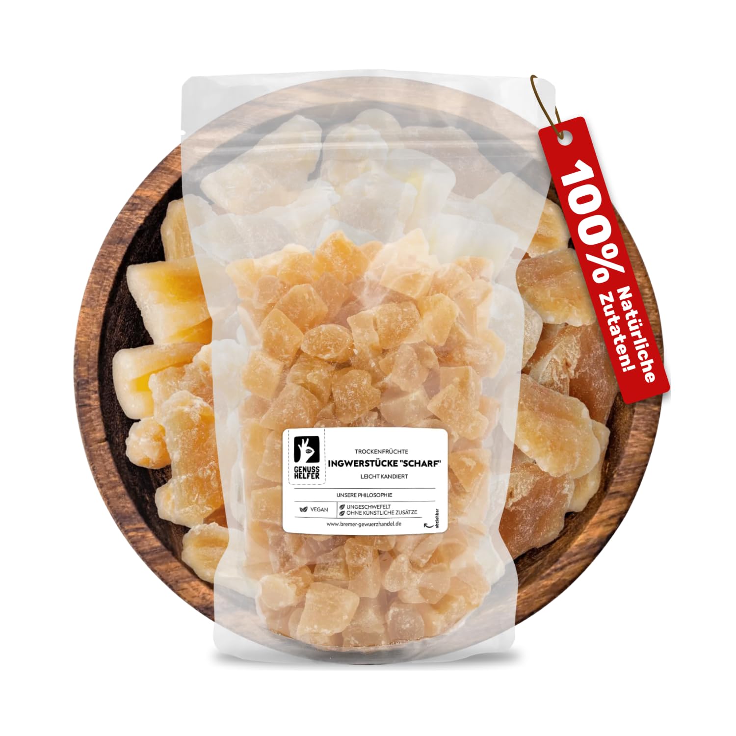 Bremer Gewürzhandel Ingwer 1Kg, kandierter Ingwer - Ginger, Trockenfrüchte ungeschwefelt, Ingwer getrocknet, Ingwer Würfel, Ingwer kandiert scharf