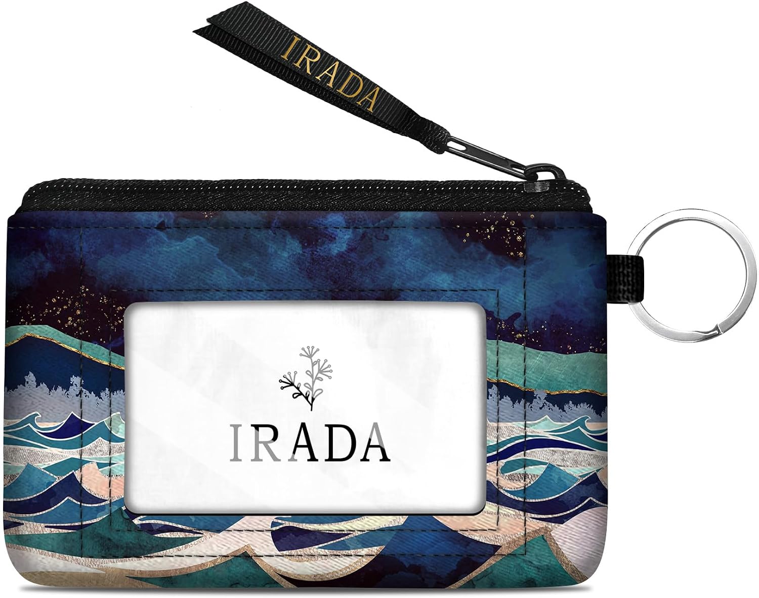 IRADA ID Case Wallet Keychain with Clear ID Window Zipper Cute Coin Purse for Women Water Resistant Small Coin Pouch-Dragonfly Keychain Wallet
