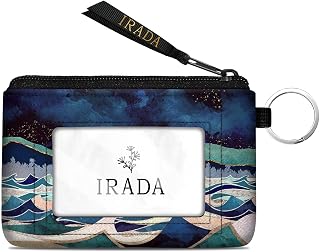 IRADA ID Case Wallet Keychain with Clear ID Window Zipper Cute Coin Purse for Women Water Resistant Small Coin Pouch-Green Mountain Moon Lake Keychain Wallet