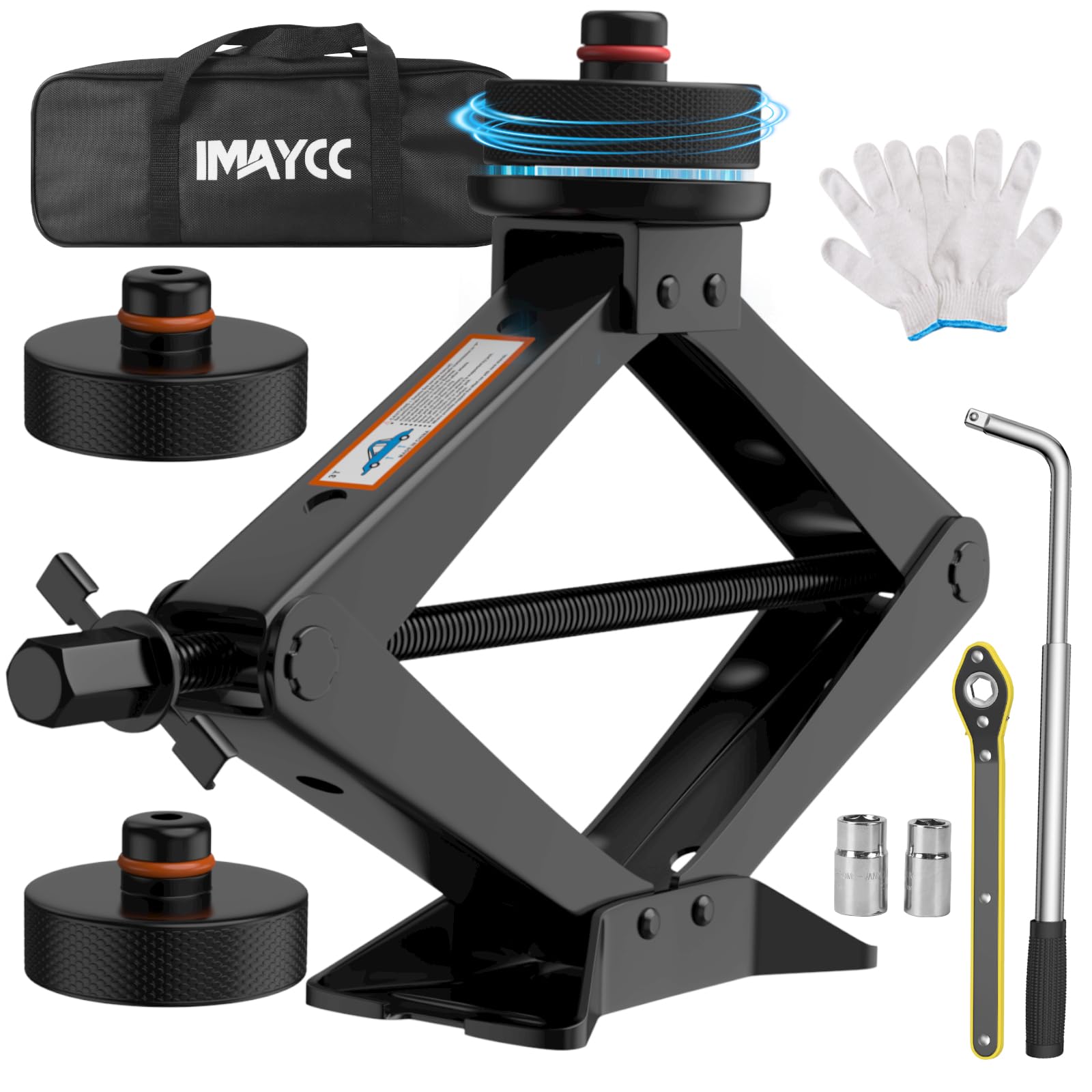 IMAYCC Neues Upgrade Wagenheber 3T/3000KG,Universelle Scherenwagenheber für Tesla Model 3/Y/S/XAuto mit 2Pcs Gummiauflage,Tragbarer Wagenheber mit Radmutternschlüssel,Auto-Notfallset für Tesla Serie