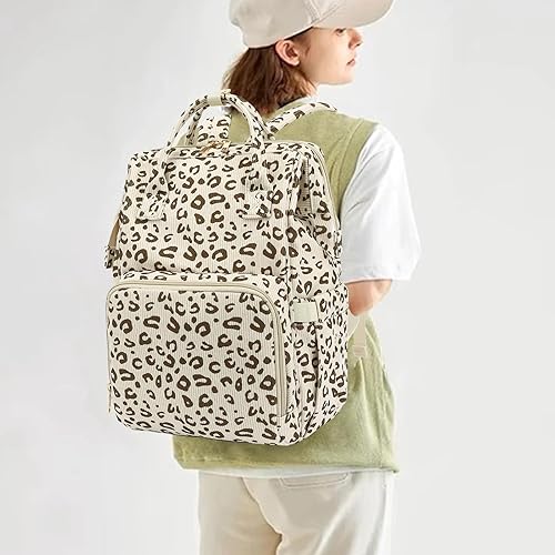 Miniatura 2 de Pañalera de pana para bebés, niñas y niños, bolsas grandes para pañales para mamá (leopardo de pana beige)
