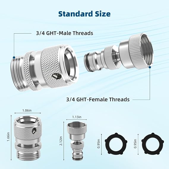 Hibbent Swivel Garden Hose Quick Connector, 360 Rotatable Faucet Hose Quick Connect Fitting, Solid Brass 3/4 Inch GHT Thread, Female and Male Adapter (2 Sets)