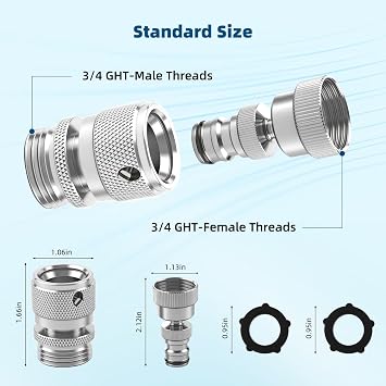 Hibbent Swivel Garden Hose Quick Connector, 360 Rotatable Faucet Hose Quick Connect Fitting, Solid Brass 3/4 Inch GHT Thread, Female and Male Adapter (2 Sets)