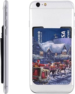 Snow Night Santa and Deer Print Leather Mobile Phone Card Package Card Case Cell Phone Card Pocket Compatible with Most Smartphones