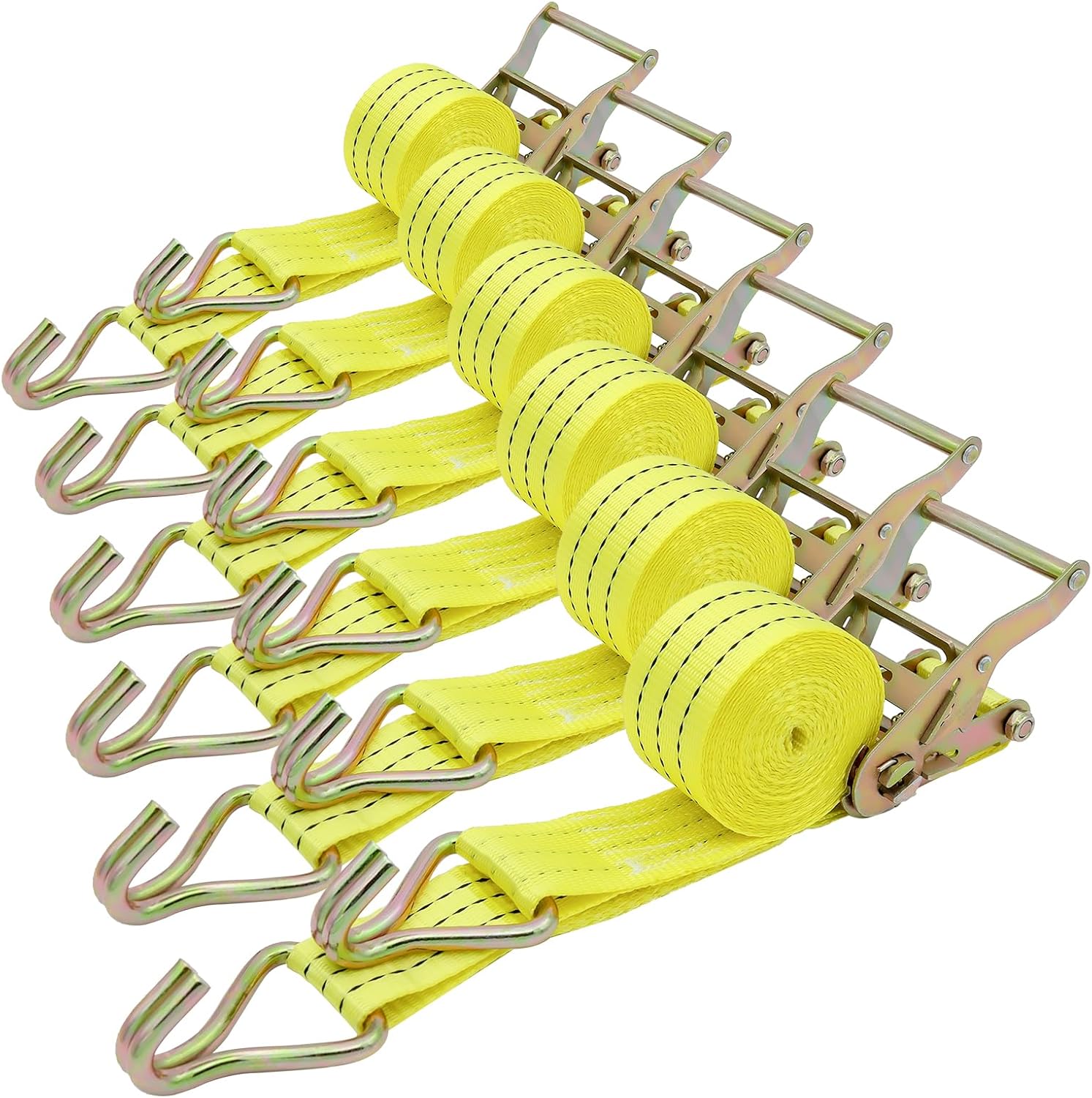 6 Pack 2" x 15' Heavy Duty Ratchet Straps - 4500LBS Break Strength - Tie Down Straps with J-Hooks for Trucks, Trailers, Motorcycles, and Cargo(Yellow)
