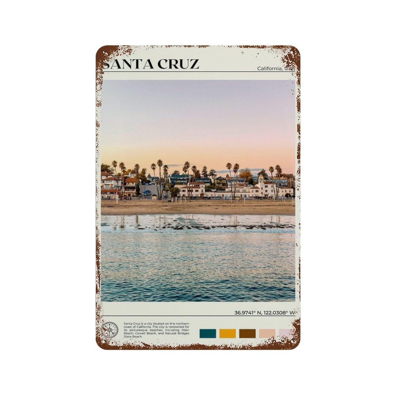 xiaoxiaoshen Real Photo Santa Cruz California USA Wall Decor Art Metal Tin Poster Modern Home Decor Art Home Bar Shop Decorations Vintage Sign 30x20cm