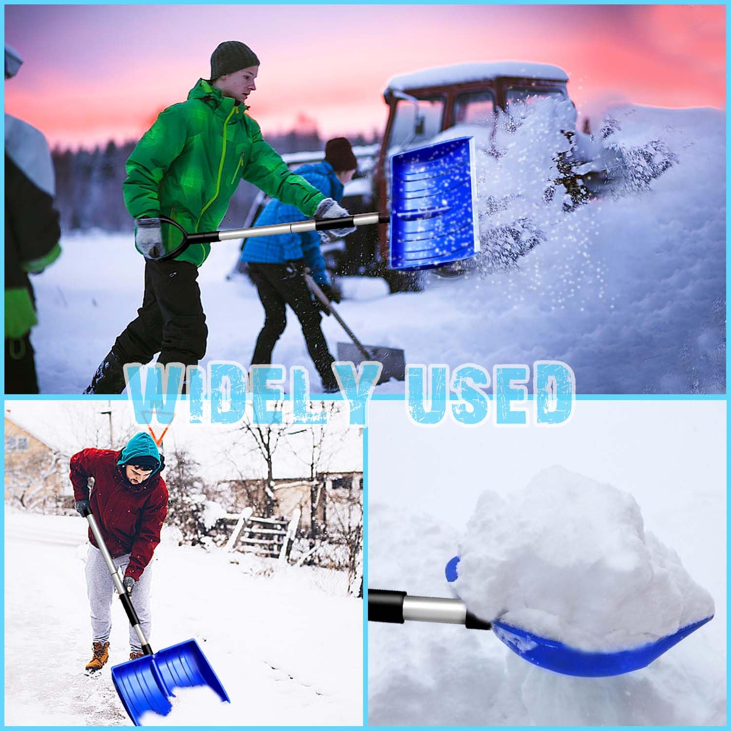 Pelle à neige de grande capacité avec poignée ergonomique - Outil de déneigement amovible léger et portable pour jardin, camping, extérieur, urgence, bonhomme de neige - Noir