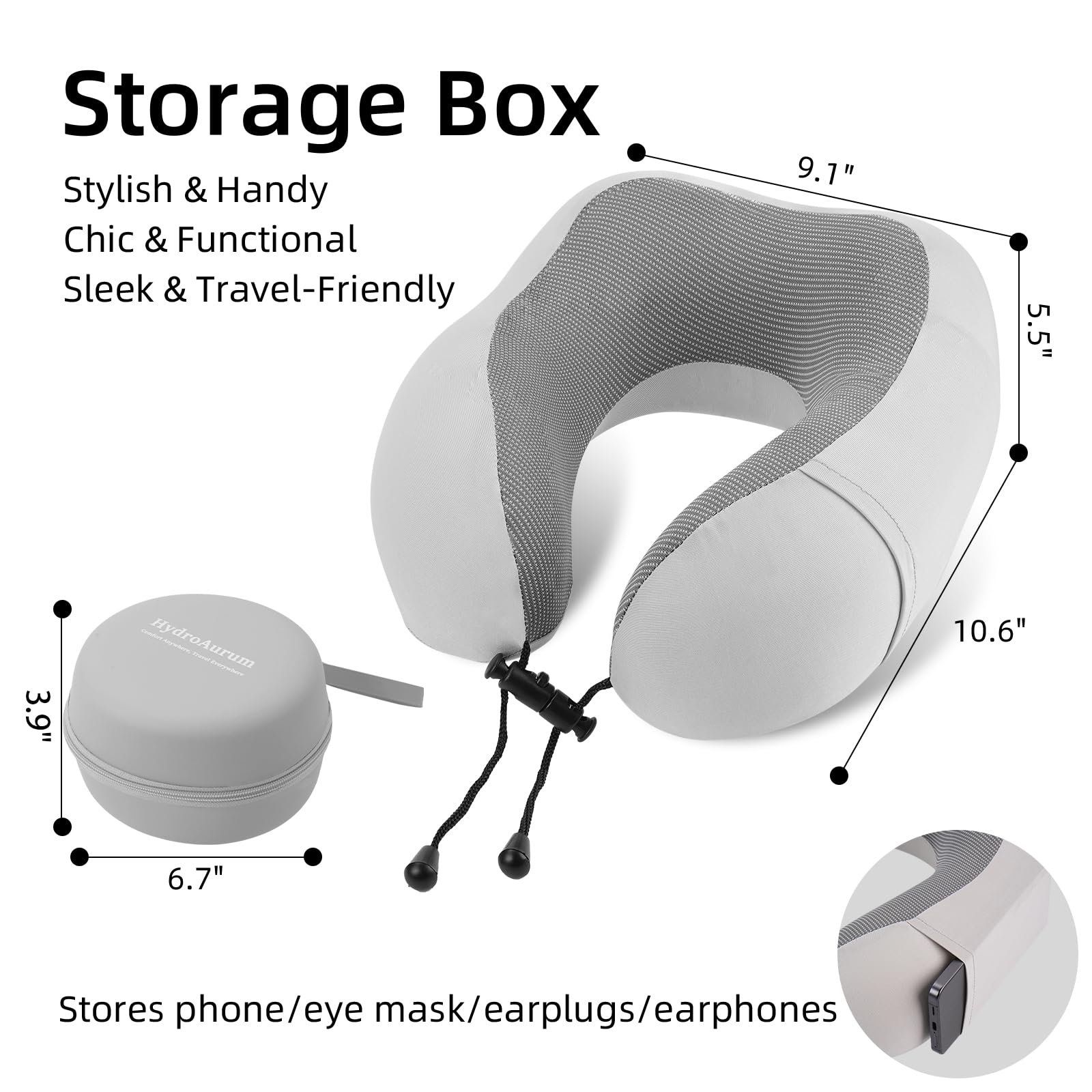 HydroAurum Neck Pillow,Travel Pillow,Memory Foam Travel Pillow for Airplane,Ergonomic Neck Support, 360° Comfort for Flight, Car & Train – Portable U-Shaped Pillow with Washable Cover & Travel Bag