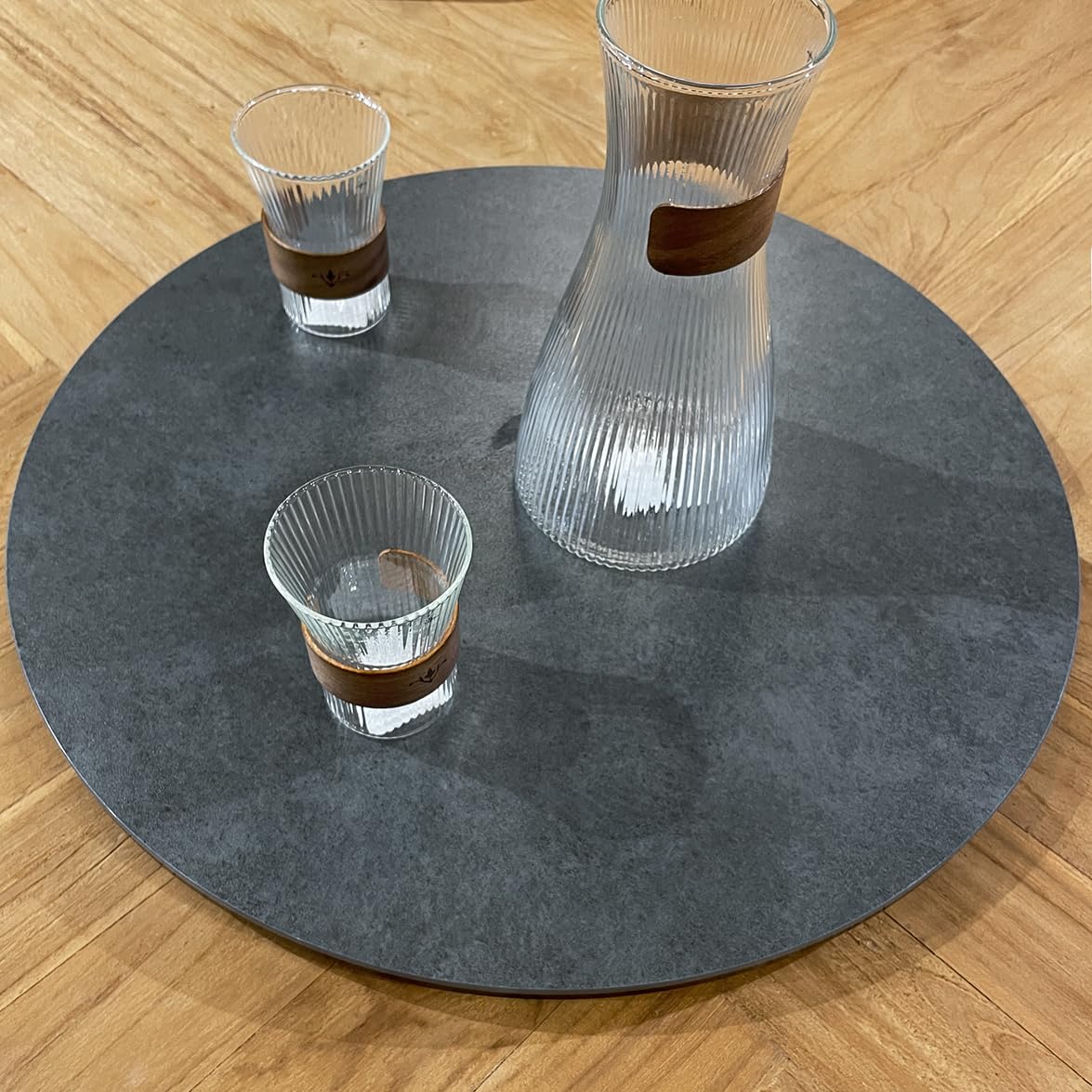 Bandeja giratoria giratoria 360° redonda D. MIRAY - 55 cm de cerámica gris antracita modular para poner en mesa de comedor para servicio, elegancia y originalidad moderna