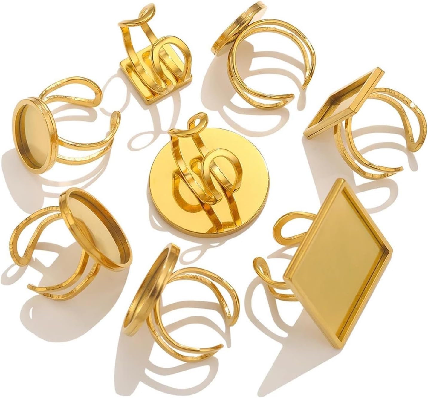 10 PCS Stainless Steel Ring Setting Round Oval Resin