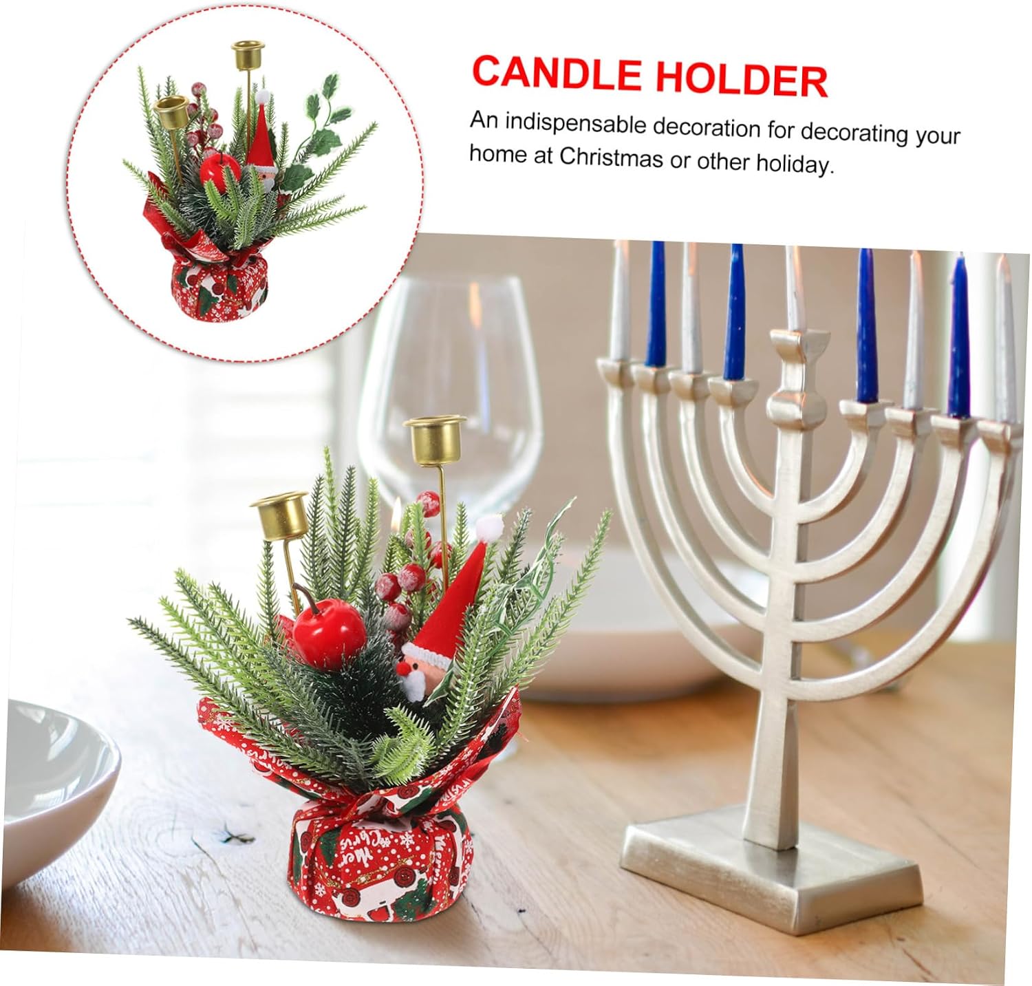 LABRIMP Candle Holder Christmas Decoration Creative Table Centerpiece Accessory Faux Floral Wreath for Holiday Dining and Festive Atmosphere