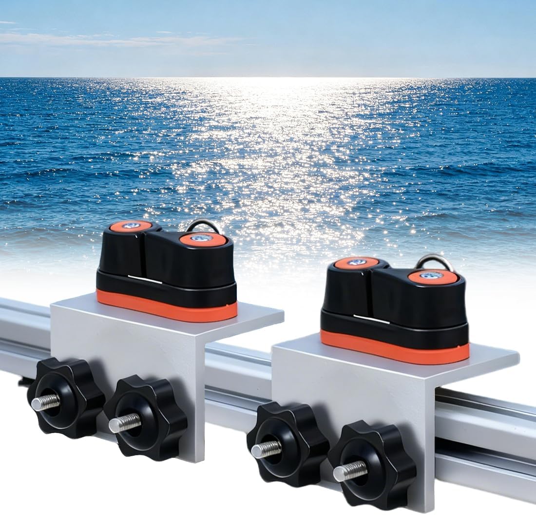Cam Cleats with Wire Leading Ring, Aluminum Boat Track Bracket Base, 2 Pack, for Versatrack System/Track Boat Accessories