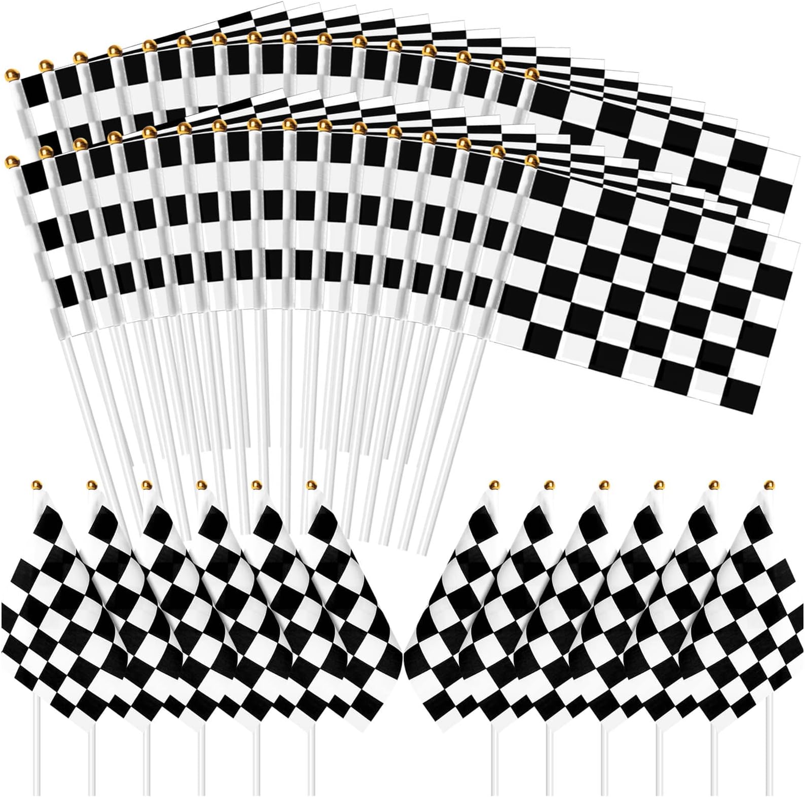 30Pcs Checkered Black and White Racing Stick Flag Small Mini Hand Held Race Car Flags Party Decorations
