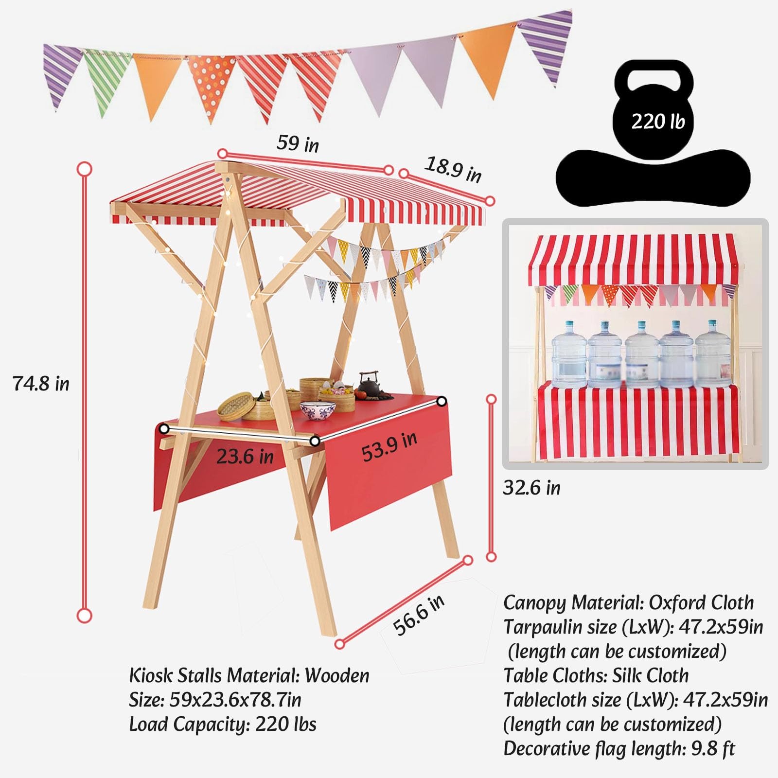 Drewniany wózek dla sprzedawcy, przenośny stojak na lody, desery i napoje, 150 cm - kiosk ekspozycyjny na zewnątrz w kolorze jasnożółtym
