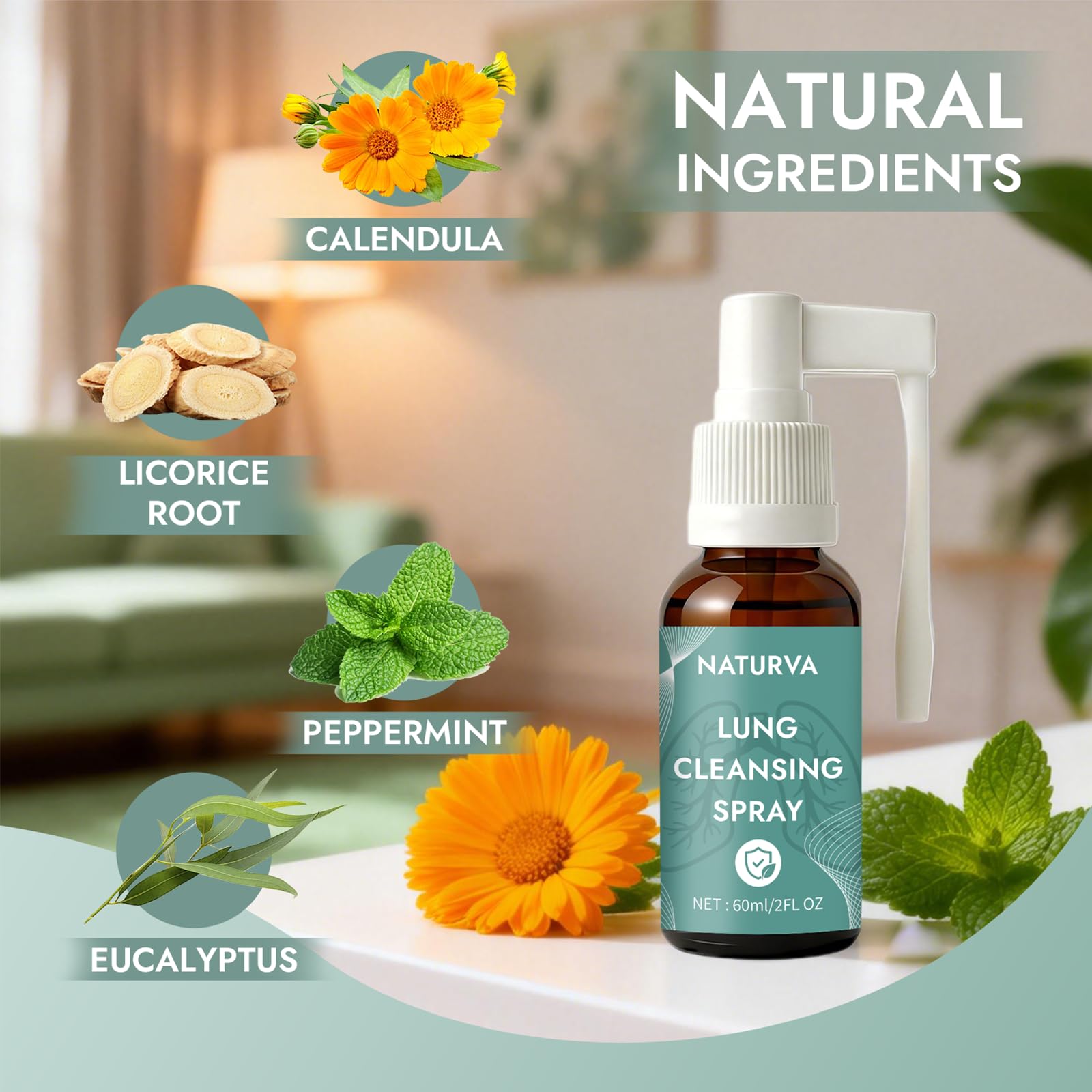 Naturva Lung Cleansing Spray, Natural Herbal Lung Cleaning Spray, 60ml — view 2