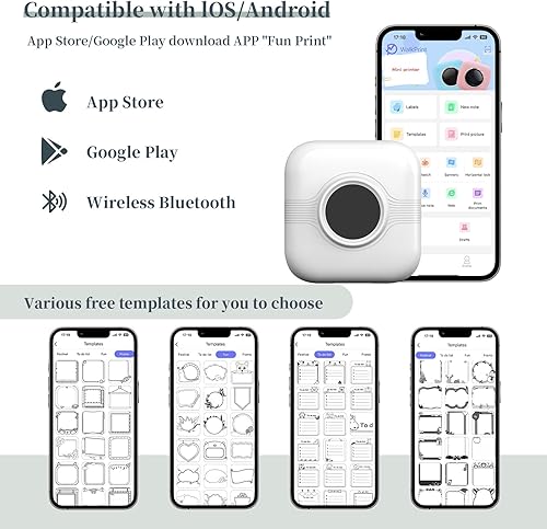 Miniatura 2 de Impresora de calcomanías, mini impresora, impresora de calcomanías sin tinta, mini impresora adhesiva, compatible con iOS + Android para asistencia