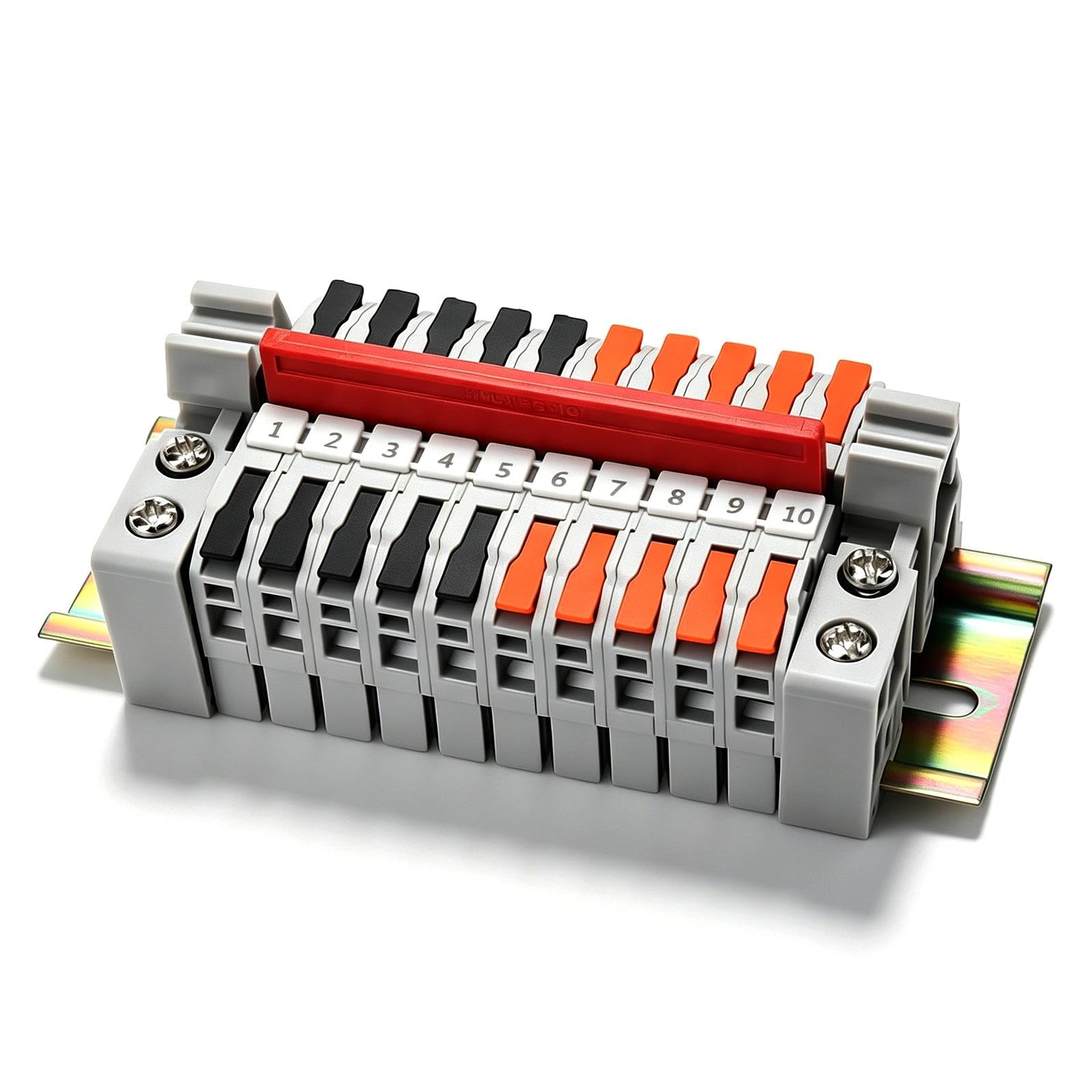 WJUAN DIN Rail Terminals, 10 Needle Holes, Grey, Feed-Through, 0.5-2.5 mm², DIN Rail Clamp, Plug-In, PA66 + Copper, 32 A, 250 V