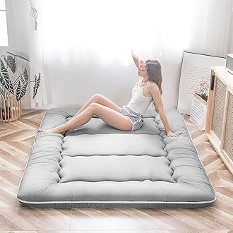 MAXYOYO Japanese Floor Mattress, Thicken Daybed Futon Sleeping Pad Foldable Roll Up Mattress Boys Girls Dormitory Floor Lounger Bed Couches and Sofas, Grey, Twin Size