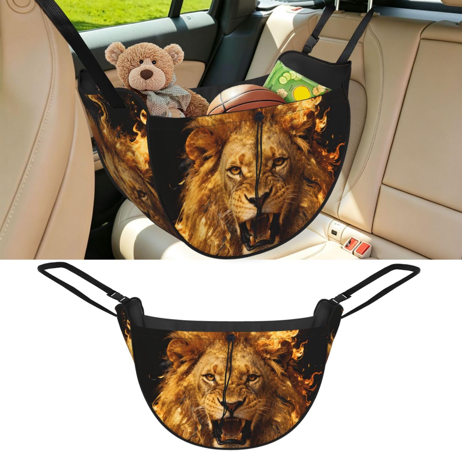 Cntdbu Black Golden Lion Roar Car Seat Organizer-Backseat Storage Bag For Travel