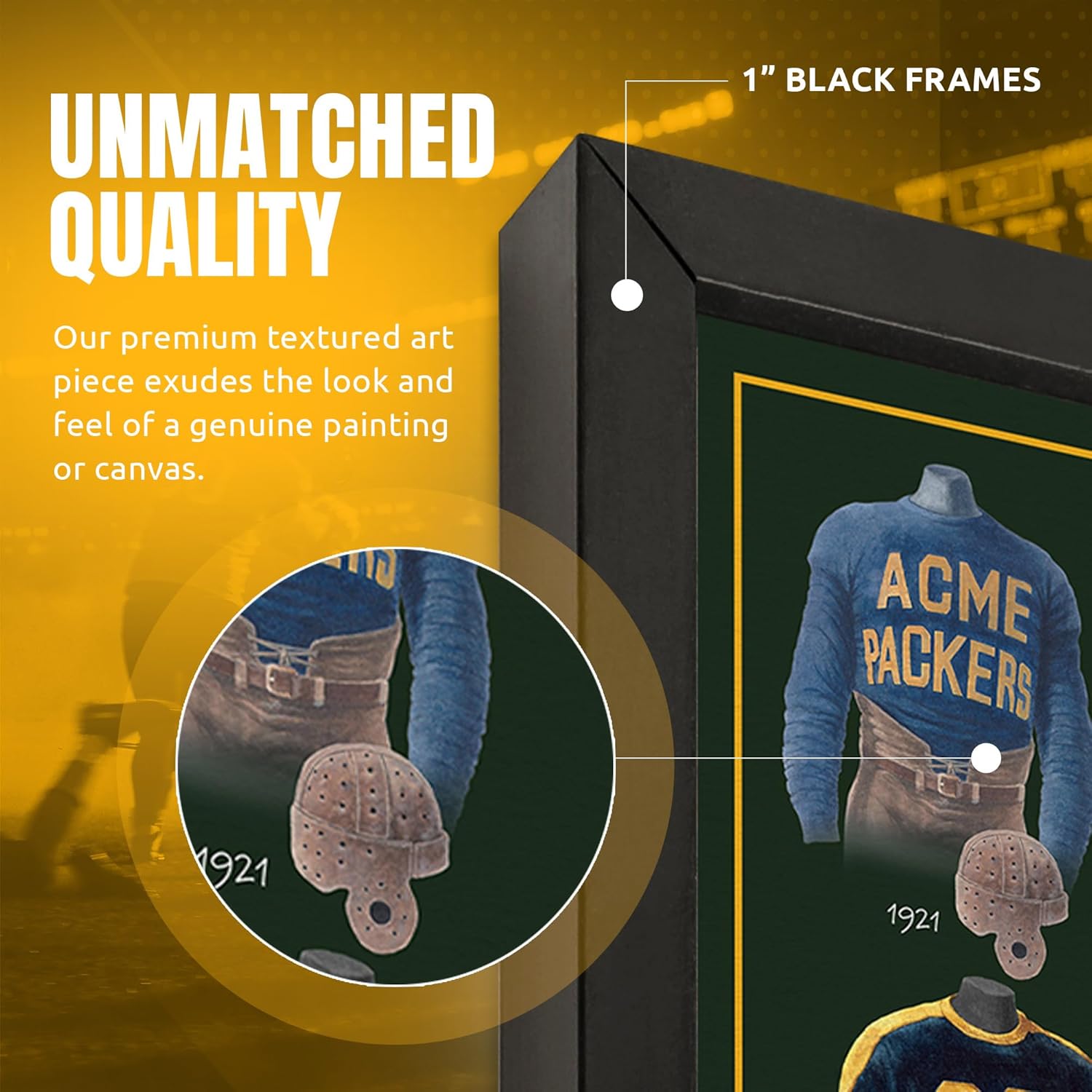 Sporticulture NFL Football Wall Art Print Framed - Green Bay Packers Poster Team Uniform Heritage Jersey Wall Decor - NFL Football Posters for Boys Bedroom & Decorations for Man Cave, 14X20