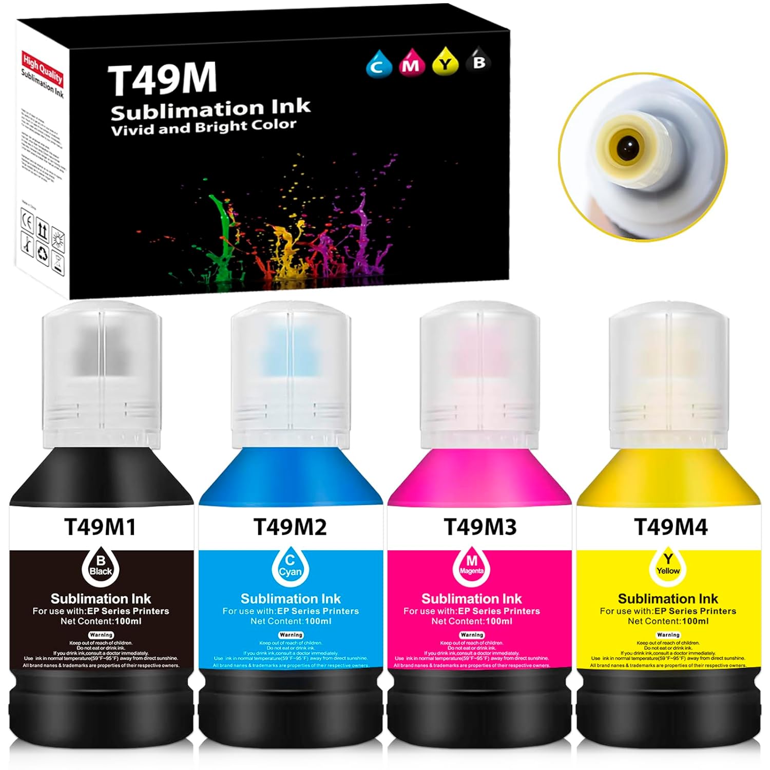 4x140ml T49M Autofill Sublimation Ink Compatible for SureColor F170 F570 Dye-Sublimation Printers (T49M1 T49M2 T49M3 T49M4, 4 Pack)