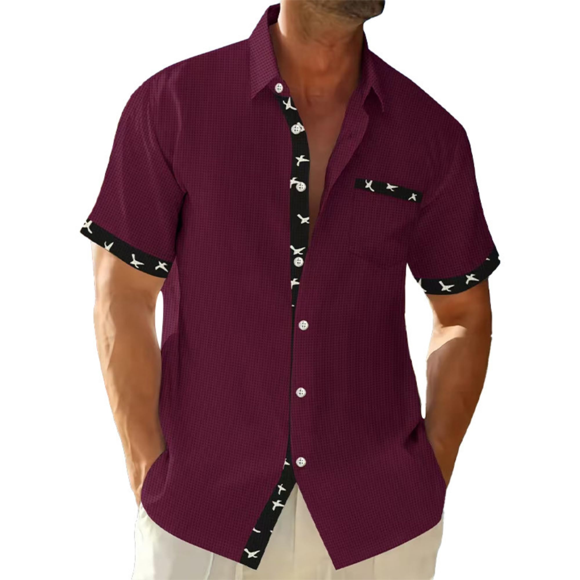 DMOYALA Men's Button Down Shirts Summer Short Sleeve Hawaiian Shirts Business Casual Shirts Wrinkle Free Waffle Shirts