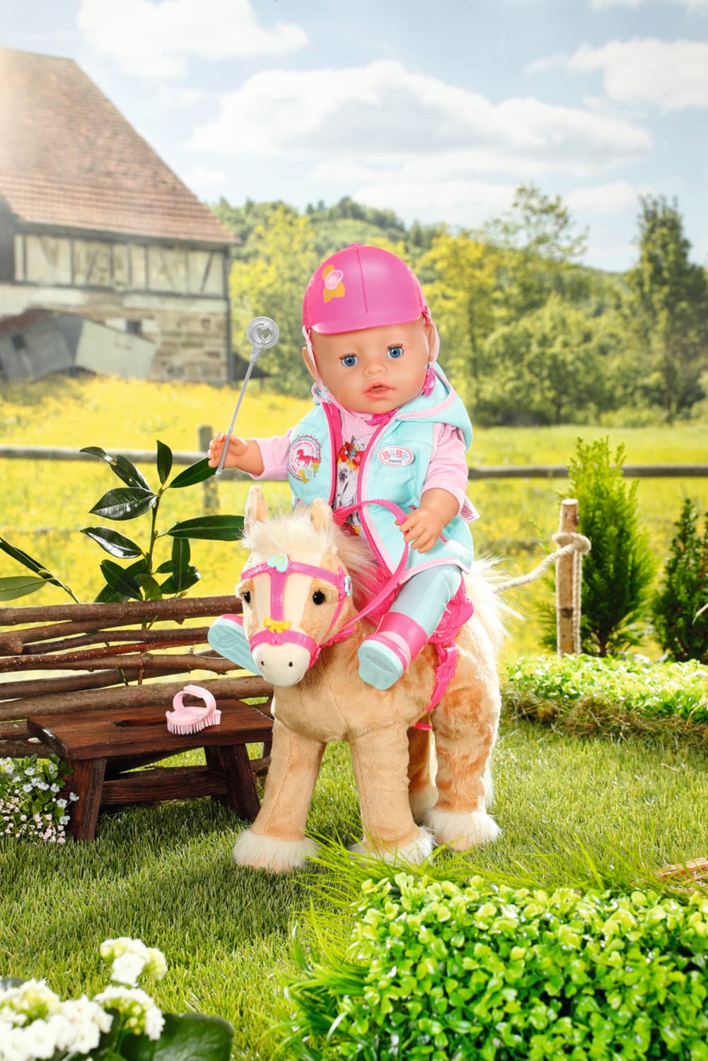 BABY born Zapf Creation 835203 My Cute Horse - Eletronisches Plüschpferd mit Lauf- und Soundfunktion, rosa Sattel, rosa Zaumzeug und Pins zum Dekorieren.